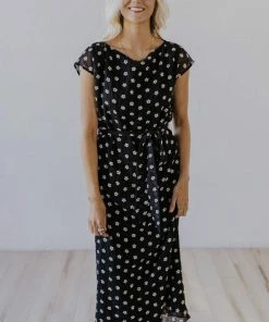 Roolee Michigan Avenue Black Floral Midi Dress