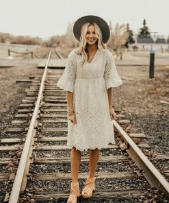 Roolee Falling For You Eyelet Dress In Crème Apparel