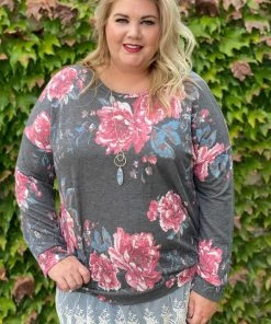Boutique Simplified Ruffled In Floral Long Sleeve Pullover