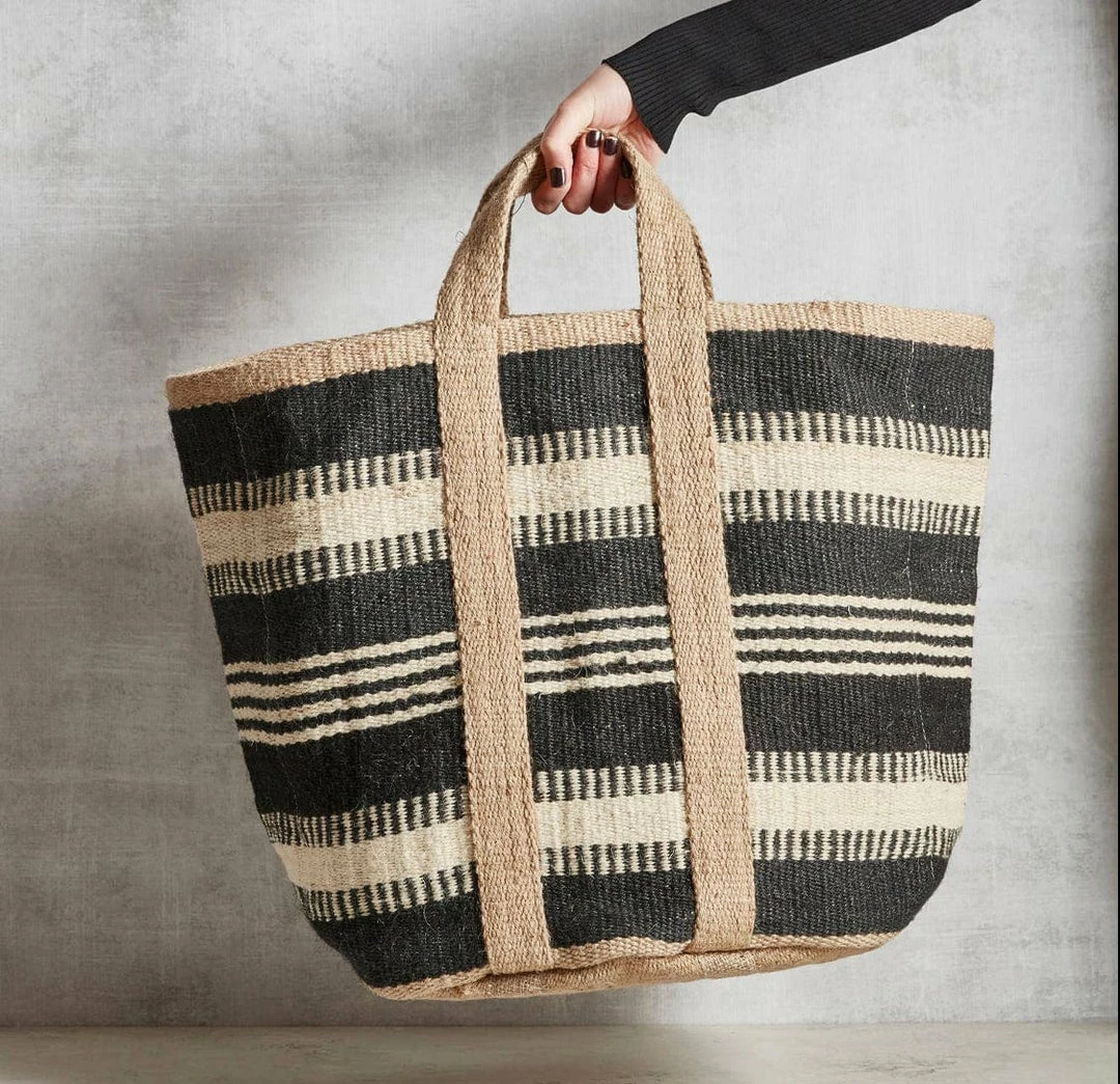 Santa Barbara Design Studio By Creative Brands Jute Basket Bag - Black/Ivory Apparel 1 Santa Barbara Design Studio By Creative Brands Jute Basket Bag - Black/Ivory Apparel
