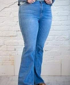 Sneak Peek MEDIUM WASHED HIGH RISE FLARE JEANS (GHG-3)