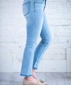 Sneak Peek Mid Rise Straight Denim W/ Unfinished Hem