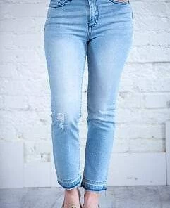 Sneak Peek Mid Rise Straight Denim W/ Unfinished Hem