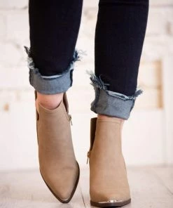 Soda Carlotta Taupe Notched Bootie Shoes