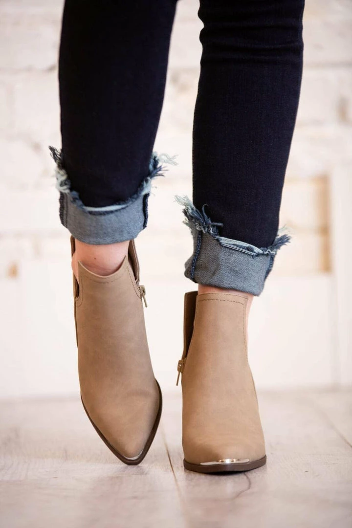 Soda Carlotta Taupe Notched Bootie Shoes 2 Soda Carlotta Taupe Notched Bootie Shoes