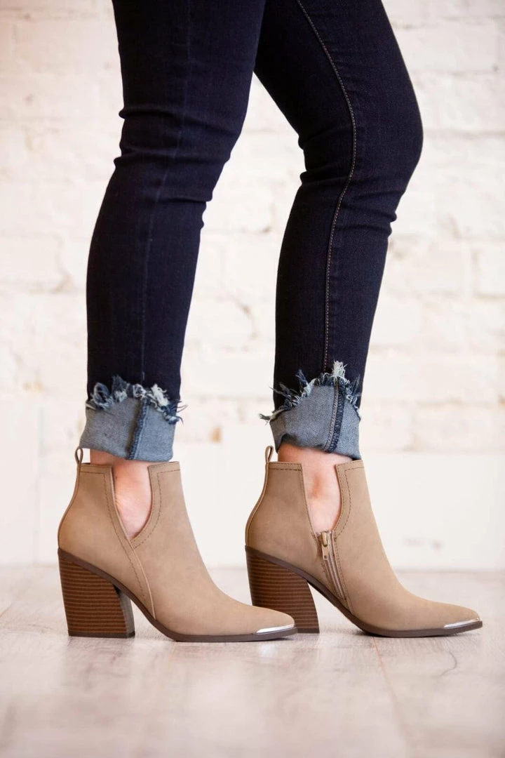 Soda Carlotta Taupe Notched Bootie Shoes 4 Soda Carlotta Taupe Notched Bootie Shoes