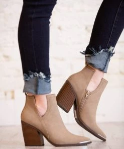 Soda Carlotta Taupe Notched Bootie Shoes