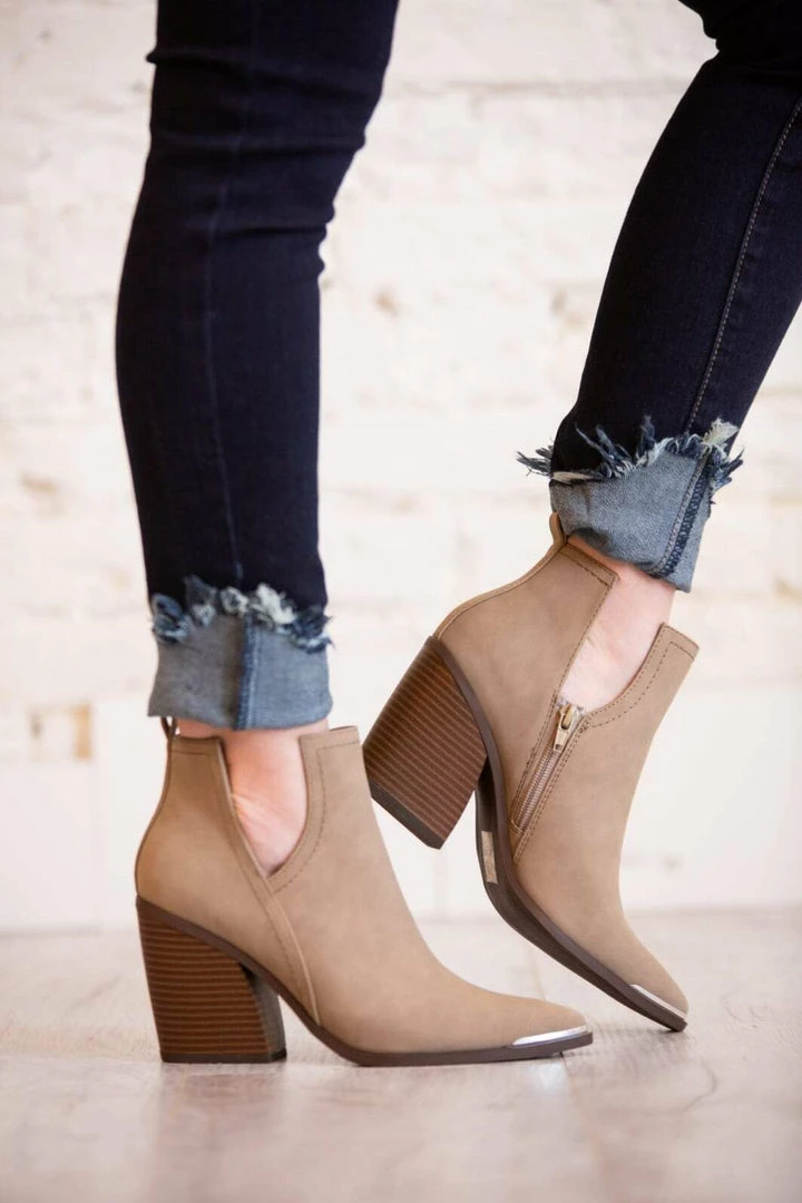 Soda Carlotta Taupe Notched Bootie Shoes 1 Soda Carlotta Taupe Notched Bootie Shoes