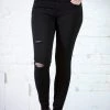 Denim Special A Black Mid Rise Skinny W/ Raw Hem
