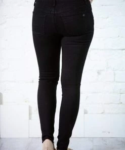 Denim Special A Black Mid Rise Skinny W/ Raw Hem