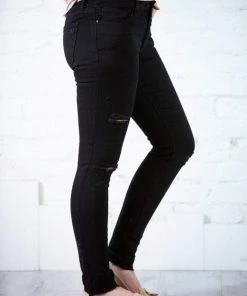 Denim Special A Black Mid Rise Skinny W/ Raw Hem