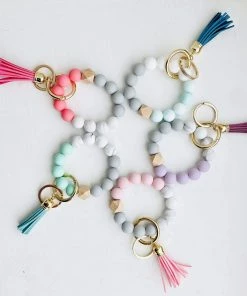 Tiny Gift Society LAVENDER - Bangle Keychain | Silicone Wristlet Key Ring | Bead Bracelet