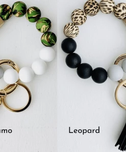 Tiny Gift Society Gifts LEOPARD - Bangle Keychain | Silicone Wristlet Key Ring | Bead Bracelet