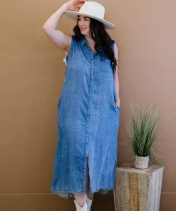 Trendsi Apparel Amazingly Artistic Patchwork Print Chambray Dress