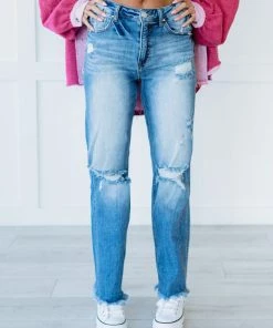 Trendsi RISEN Head Over Heels Distressed Straight Leg Jeans