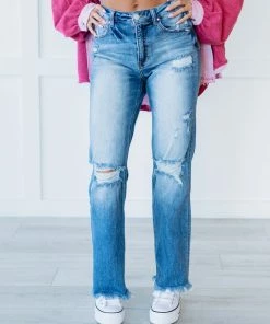 Trendsi RISEN Head Over Heels Distressed Straight Leg Jeans