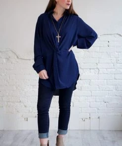 Umgee Tops Columbia Navy Knot Top