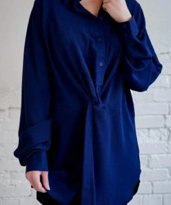 Umgee Tops Columbia Navy Knot Top