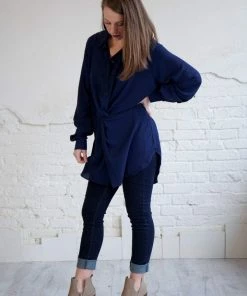 Umgee Tops Columbia Navy Knot Top