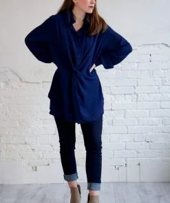 Umgee Tops Columbia Navy Knot Top