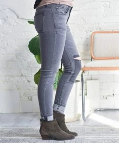Umgee Stretch Denim With Raw Hem & Patchwork Details