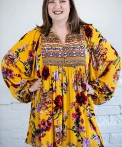 Umgee Tops Floral Ruffle Puff Sleeve Dress/Tunic 15 Umgee Tops Floral Ruffle Puff Sleeve Dress/Tunic