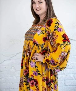 Umgee Tops Floral Ruffle Puff Sleeve Dress/Tunic 17 Umgee Tops Floral Ruffle Puff Sleeve Dress/Tunic