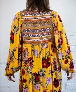 Umgee Tops Floral Ruffle Puff Sleeve Dress/Tunic 16 Umgee Tops Floral Ruffle Puff Sleeve Dress/Tunic