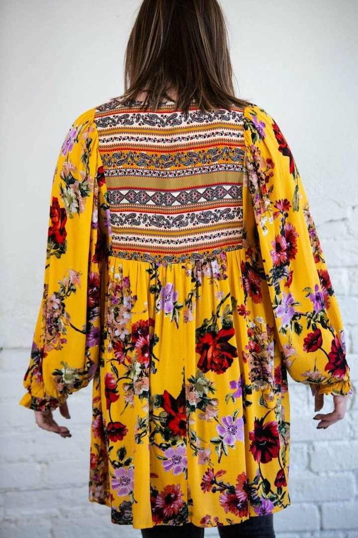 Umgee Tops Floral Ruffle Puff Sleeve Dress/Tunic 8 Umgee Tops Floral Ruffle Puff Sleeve Dress/Tunic