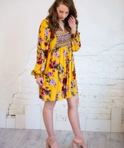 Umgee Tops Floral Ruffle Puff Sleeve Dress/Tunic 12 Umgee Tops Floral Ruffle Puff Sleeve Dress/Tunic