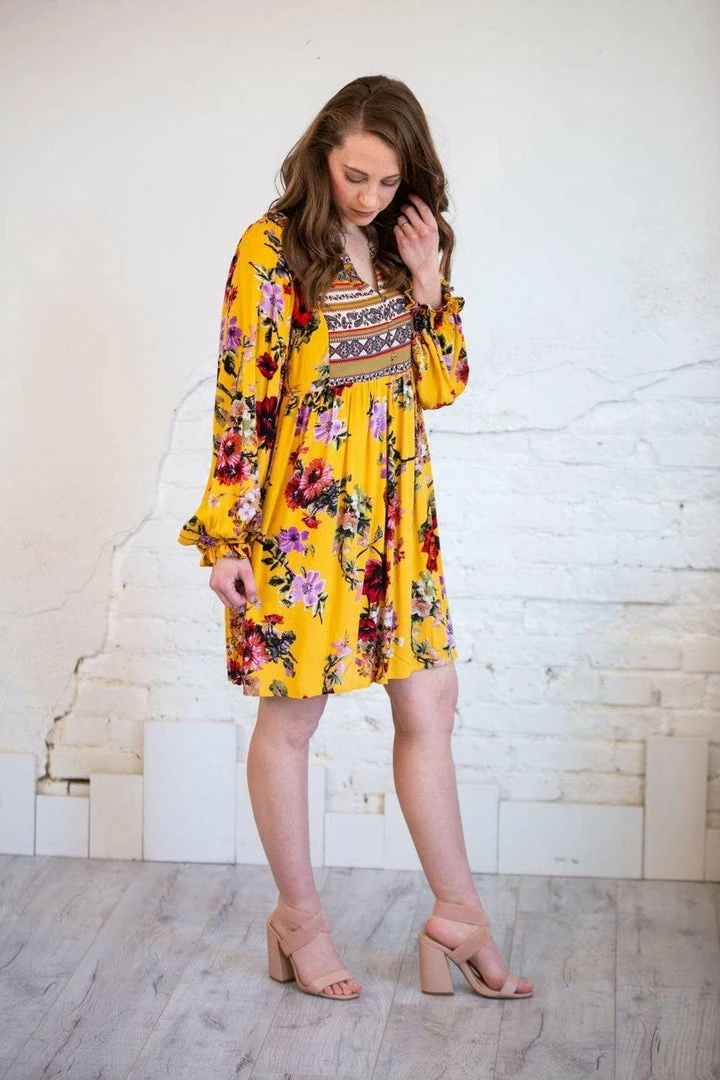 Umgee Tops Floral Ruffle Puff Sleeve Dress/Tunic 4 Umgee Tops Floral Ruffle Puff Sleeve Dress/Tunic