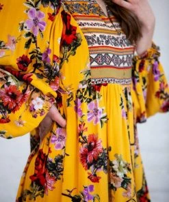 Umgee Tops Floral Ruffle Puff Sleeve Dress/Tunic