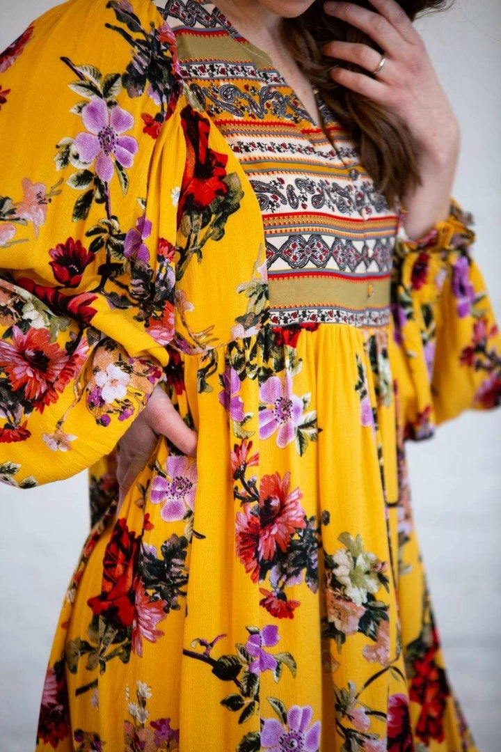 Umgee Tops Floral Ruffle Puff Sleeve Dress/Tunic 2 Umgee Tops Floral Ruffle Puff Sleeve Dress/Tunic