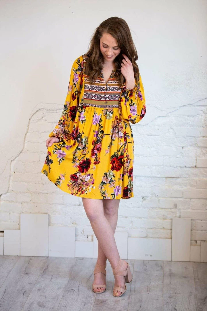 Umgee Tops Floral Ruffle Puff Sleeve Dress/Tunic 3 Umgee Tops Floral Ruffle Puff Sleeve Dress/Tunic