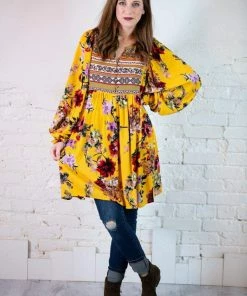 Umgee Tops Floral Ruffle Puff Sleeve Dress/Tunic 13 Umgee Tops Floral Ruffle Puff Sleeve Dress/Tunic