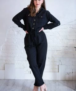 Umgee Curt Black Button Jumpsuit