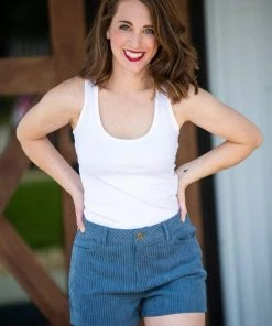 Umgee Trousers + Leggings + Denim Josephine Blue Corduroy Shorts