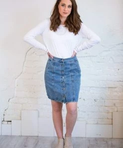 Umgee Blue Denim Dannie A-Line Skirt Dresses + Skirts + Jumpsuits