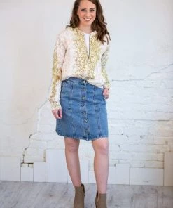 Umgee Blue Denim Dannie A-Line Skirt Dresses + Skirts + Jumpsuits