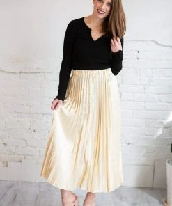 Umgee Apparel Metallic HighWaist Pleated Midi Skirt