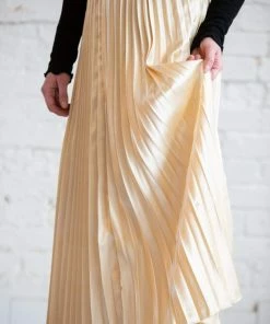 Umgee Apparel Metallic HighWaist Pleated Midi Skirt