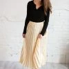 Umgee Apparel Metallic HighWaist Pleated Midi Skirt