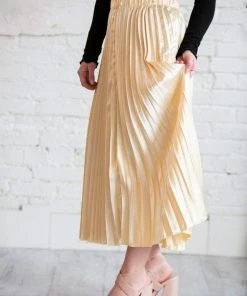 Umgee Apparel Metallic HighWaist Pleated Midi Skirt