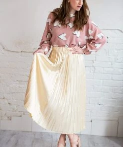 Umgee Apparel Metallic HighWaist Pleated Midi Skirt