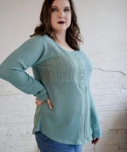 Umgee Tops Cicely Cable Knit Waffle Top