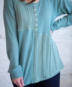 Umgee Tops Cicely Cable Knit Waffle Top