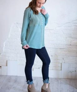 Umgee Tops Cicely Cable Knit Waffle Top