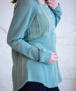 Umgee Tops Cicely Cable Knit Waffle Top