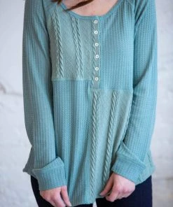 Umgee Tops Cicely Cable Knit Waffle Top