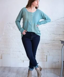 Umgee Tops Cicely Cable Knit Waffle Top